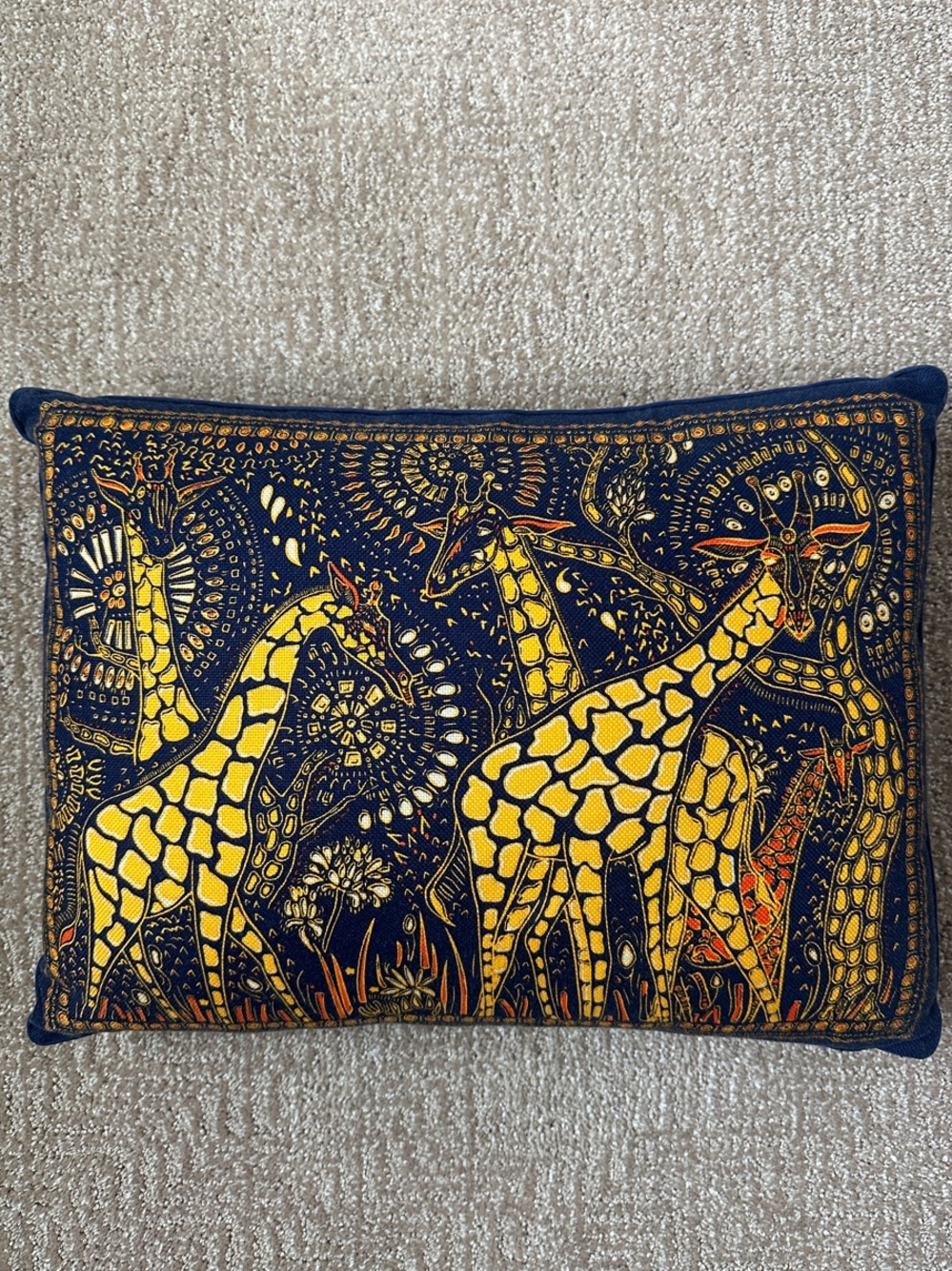 Dior Navy & Yellow Giraffe Accent Pillow with a Pop of Orange Like New - Picture 6 of 14